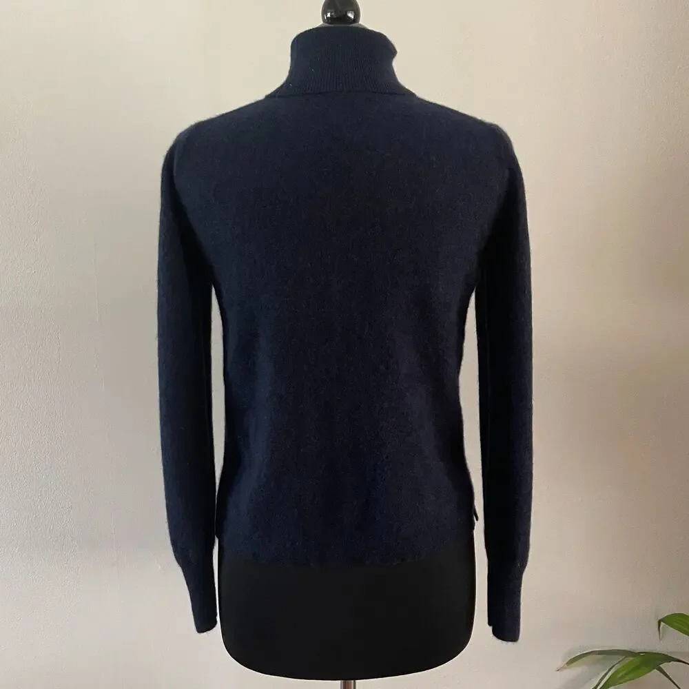 J.Crew Everyday 100% Cashmere Turtleneck Sweater Womens Large Blue J6600 L Knit